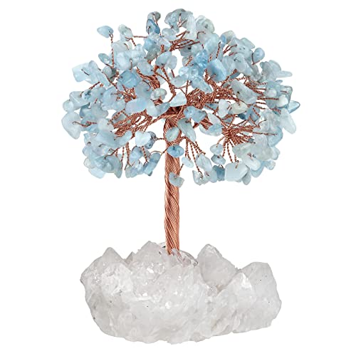 Nupuyai Aquamarine Crystal Money Tree with Rock Crystal Cluster Base