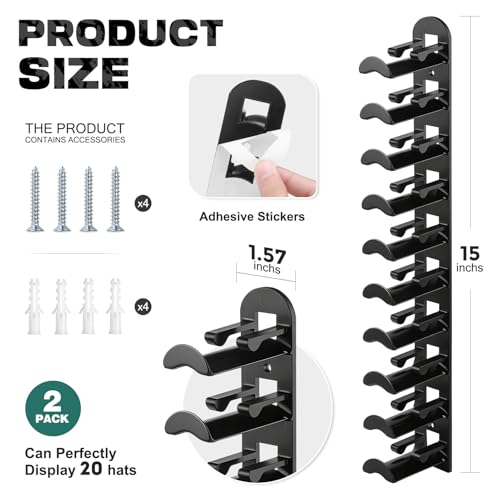 Jcocylse Kappenhalter - Wandhalterung für Caps & Hüte | Stabile Cap Halterung Wand | Praktische Hutablage mit Haken | Cap Organizer für Mützen, Basecaps Typ B (Schwarz)