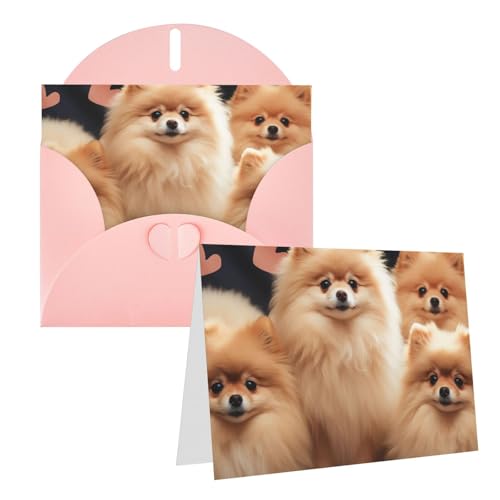 QMNEHJ グリーティングカード サンキューカード 封筒付き ブランクノートカード 4x6インチ バースデーカード ポメラニアン 子犬 ウェディングカード お悔やみカード おもしろい 思考カード あらゆる機会に
