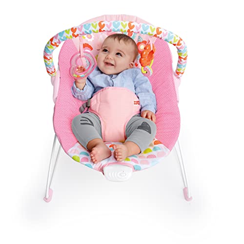 Image of Bright Starts Baby Bouncer Soothing Vibrations Infant Seat - Removable -Toy Bar, Nonslip Feet, 0-6 Months Up to 20 lbs (Fancy Fantasy, Pink Unicorn)