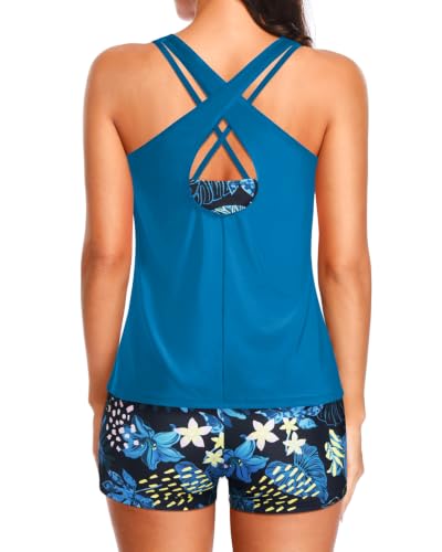 Image of Women's 3 Piece Tankini Swimsuit Tummy Control Bathing Suit with Boy Shorts
