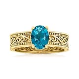 Ross-Simons 1.50 Carat London Blue Topaz Scrollwork Ring in 18kt Gold Over Sterling. Size 6