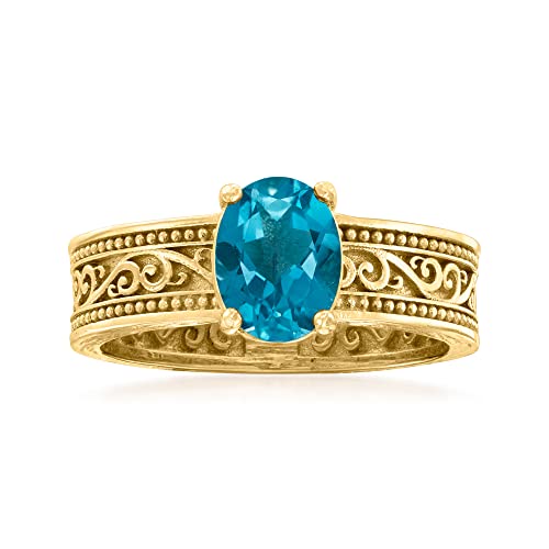 Ross-Simons 1.50 Carat London Blue Topaz Scrollwork Ring in 18kt Gold Over Sterling. Size 6