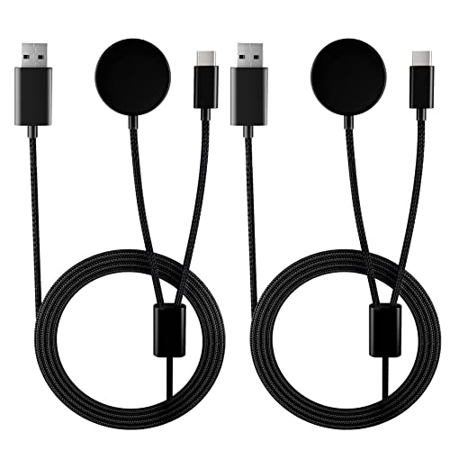2 Pack 2 in 1 Galaxy Watch 5 Charger with USB C Charging Cable Compatible with Samsung Galaxy Watch 5/5 Pro/4 Classic/3/Active 2/Active & Galaxy S22/S21/S20/S10/Note 20/10/9/8/Buds, 4.2FT Nylon Cord