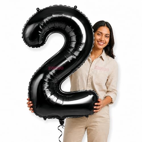 Image of Balloonistics Black 40-Inch Foil Number 2 Balloon - Helium or Air Fill for 2nd Birthday, Anniversary, New Year Party Decoration, Photo Booth Backdrop, Cake Table Decor