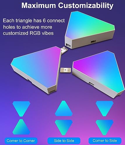 Triangle LED Light Panels, Triangle Lights with 6 Connection Ports, Real RGBIC Gaming Lights for Gaming Setup, Smart Wall Lights for Bedroom App Control Music Sync for Gaming Room Streaming, 6 Pack