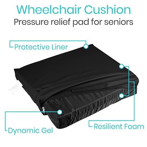 Vive Waterproof Wheelchair Cushion For Pressure Relief (18X16) - Memory Foam W/Gel Pad For Elderly Adults & Seniors - Fits On Most Seats & Recliners - 3" Thick Booster For Stadiums, Offices, & More #TOP1