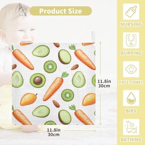 vvfelixl Baby Muslin Washcloths 3D Healthy Food Baby Burp Cloths Cotton Babys Face Towel for Newborn Infants Boys Girls Soft and Absorbent 11.8 X 11.8 in, 3 Pack4