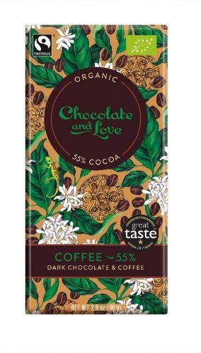 5 x Chocolate and Love Organic Dark Chocolate & Coffee 2.82 oz
