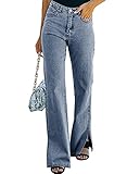 GOSOPIN Women Casual Mid Waist Distressed Boyfriend Straight Jeans Side Split Washed Flare Ankle...