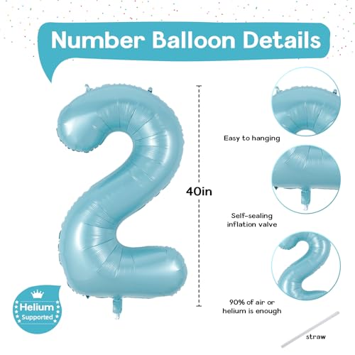 Image of 40 Inch 2nd 20th Birthday Number Balloon, Baby Blue Foil Giant Self Inflating Balloons, Light Blue Helium Number Balloons for Boys Kids Happy Birthday Party Anniversary Party Decoration Supplies