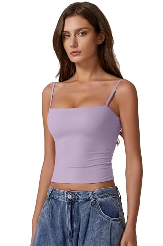 Image of QINSEN Women's Double Lined Basic Tank Top Adjustable Spaghetti Straps Sleeveless Camisole Shirts