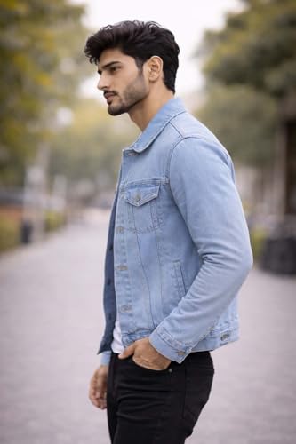Image of KOTTY Men's Classic Denim Jacket with Button Closure and Structured Fit for Casual Outdoor Styling
