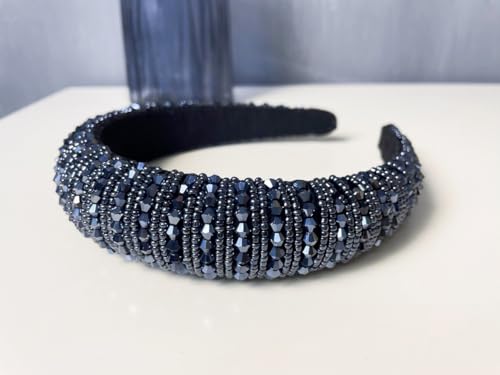 Image of Shining Diva Fashion Stylish Full Crystal Luxury Hairbands | Fancy Shiny Bling Diamond Sparkle Crystal Beaded Headband | Hand-Woven Black White Pink Padded Rhinestones Hair Accessories
