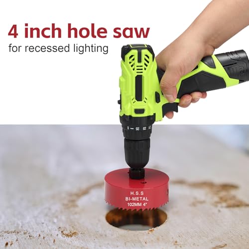 Image of 4 Inch Hole Saw for Wood, 102mm HSS BI-Metal Hole Saw for Recessed Lighting, 35mm Cutting Depth Hole Cutter with Hex Shank Drill Bit Adapter for Cornhole Boards Plastic Drywall Fiberboard, Red