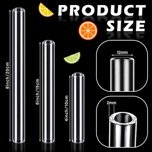 Image of FoldTier 6 Pcs Borosilicate Glass Tube 12mm OD 2mm Thick Glass Blowing Tubes with Cleaning Brush (4,6,8 Inch,Clear)