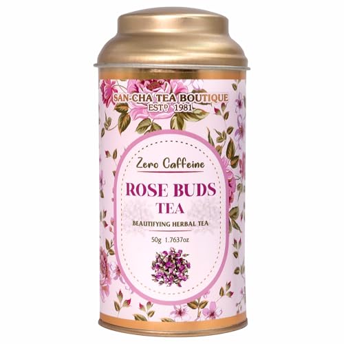 Sancha Tea Boutique - Thé aux boutons de rose, riche en Vit- C, boutons de rose naturels et séchés au soleil, thé sans caféine, tisane, 50 g de boutons de rose