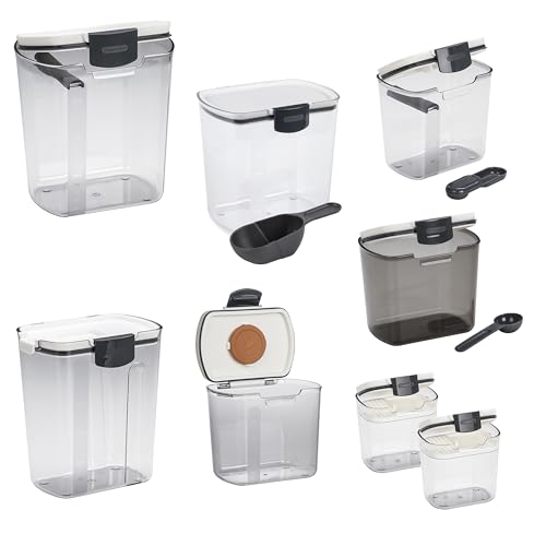 Progressive ProKeeper Baker's Airtight Kitchen Storage Canister Container Set for Flour, Sugar & More, Keeps Ingredients Fresh, with Accessories (Multicolor, 8- Piece)