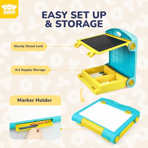STEAM Life Tabletop Easel for Kids Art Easel for Kids 3 4 5 Toddler Art Easel Board for Kids Chalkboard White Board for Kids Easel Set Dry Erase Board Portable Desktop Easel Painting Easel for Kids - Thumbnail 4