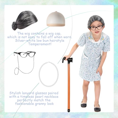 Disfraz de Abuela con Peluca para Niñas 4-10 Años miniatura 4
