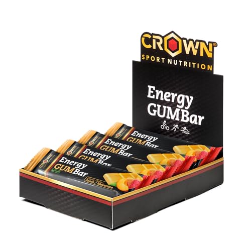 Crown Sport Nutrition Energy GUM Bar | Barrita Energética de Gominola con Carbohidratos, Sales y Aminoácidos | Textura blanda, con y sin cafeína | Vegana