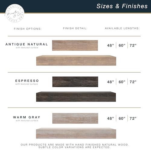 Image of MCS 48-Inch Mantel, Master & Co Espresso Finish Solid Wood Floating Fireplace Mantel, Long Floating Shelf for Livingroom with Wood Cleat Hanging System, Photo and Home Decor Display Shelf