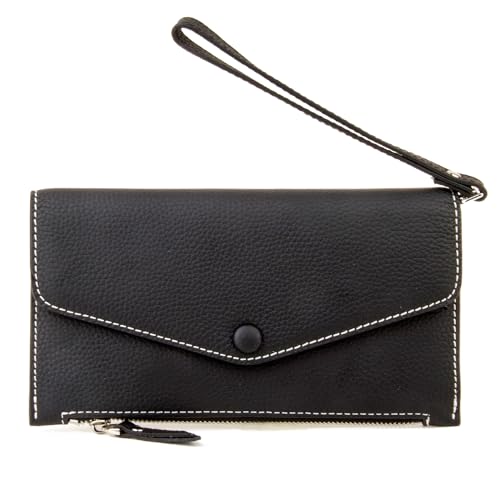DONNAIN Full-Grain Cow Leather Clutch Purses for Women, Classic Envelop Design Evening Bags and Wristlet Purses for Women (Black)