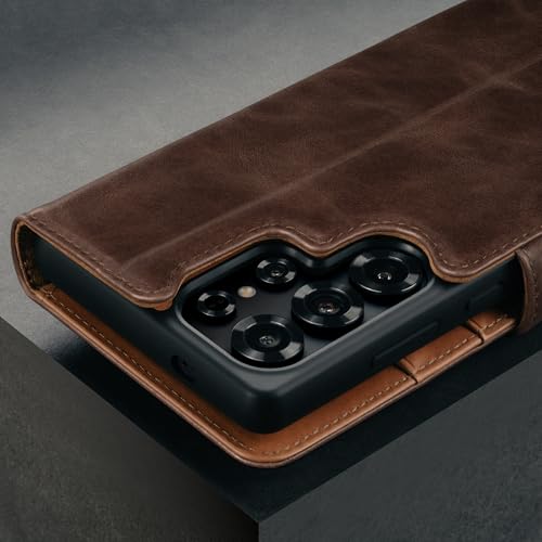 Skórzane etui TORRO Premium kompatybilne z Samsung Galaxy S25 Ultra 5G 2025 – skórzane etui typu Bumper z magnetycznie zdejmowaną osłoną portfela z podpórką i miejscami na karty (Ciemny Brąz)