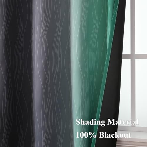 Image of Estelar Textiler Black and Green Ombre Blackout Curtains 84 Inch Length 2 Panels Set for Living Room, Energy Saving Thermal Insulated Light Blocking Grommet Window Drapes for Bedroom,52Wx84L,2 Panels