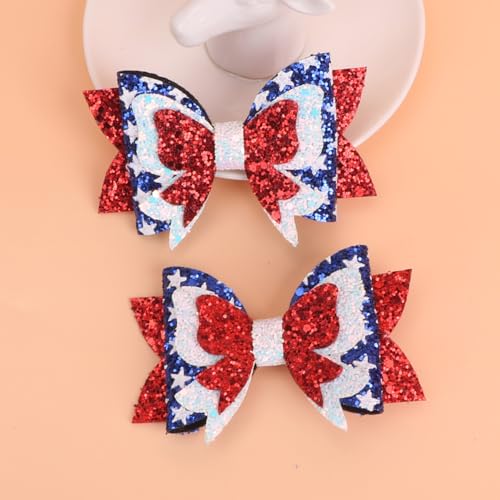 Pinzas para cabello con moños glitter patrióticos 2 piezas miniatura 4