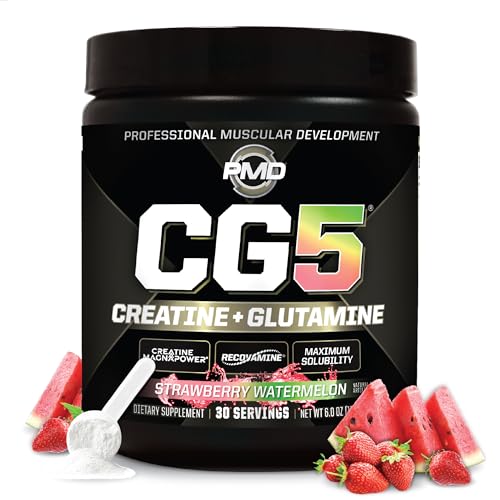 PMD Sports CG5 Premium Creatine & L Glutamine Powder Power Recovery Build Lean Muscle Increase Workout Performance Maximum Strength Pre Workout & Post Workout Strawberry Watermelon 30 Servings