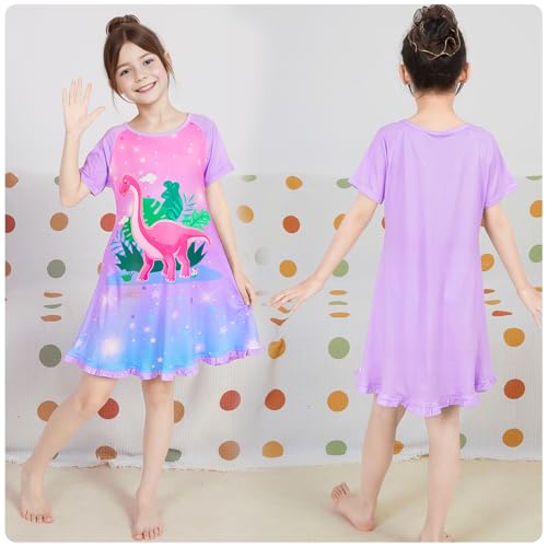 ICOSY 2PCS Girls Nightgowns Unicorn Dress Pajamas for Toddler Girls Princess Nightgown Dress3