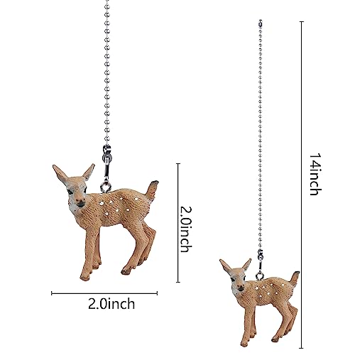 Image of Deer Ceiling Fan Pull Chain,14in Cute Animal Fawn Christmas String Charm Extension Decorative, 3mm Beaded Fan Light Chains Extender Ornaments with Connector for Kids Room