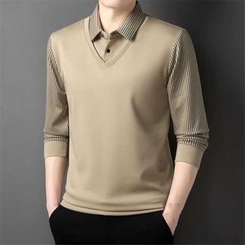 Men's Four Seasons Solid Color Lapel Business Casual Stretch Top Long Sleeve T-Shirt3
