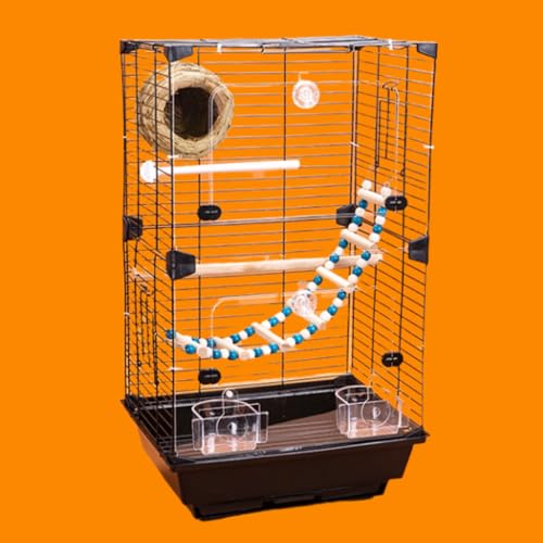 鳥かご カナリア オカメインコ ケージ オカメインコ ケージ セキセイインコ ケージ 鳥籠 バードケージ ペットケージ 広いスペースの観察ケージ (B,ブラック)