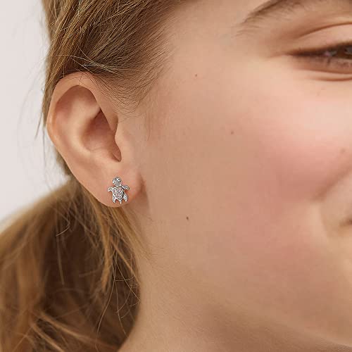 925 Sterling Silver Girl's Pink Cubic Zirconia Screw Back Sea Animal Themed Earrings - Turtle Stud Earrings For Young Girls & Teens - Safety Screw Back Locking For Little Girl's Daily Accessory #TOP2