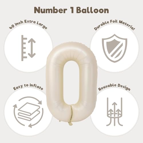 Image of Number Balloons for Birthday Decorations - 40 Inch Large Party Balloons 0, Cream Foil Number Balloons for Boys Girls, Balloons for Party Supplies