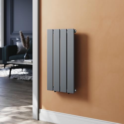 SUNXURY Radiador pequeño de 600 x 311 mm, radiador plano para baño, calefactor de panel vertical, radiador de baño, conexión central de una sola capa, antracita