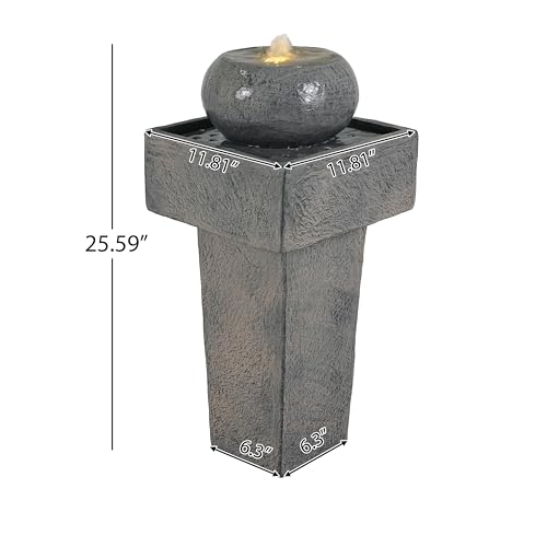 Merax 25.59" H Minimalist Concrete Column Fountain–LED-Lit Modern Outdoor Oasis, Durable Landscape Feature for Patio, Porch by Merax - Image 2