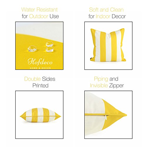 Hofdeco Indoor Outdoor Pillow Cover Only, Water Resistant For Patio Lounge Sofa, Yellow White Stripes, 18"X18" #TOP3