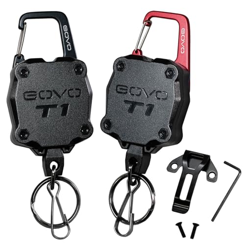 GOVO T1 Retractable Keychain 9.5 Oz Force 34 Steel Cable (Black/Red 2 Pack)