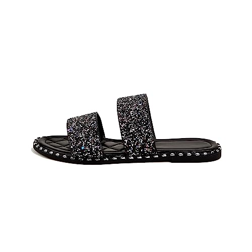 Image of Women's Open Toe Flat Sandals Rhinestone Glitter On Casual Fashion Slippers Quick Drying Indoor & Outdoor Slides