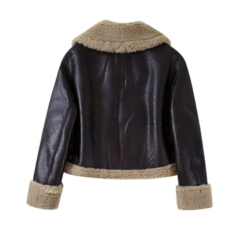 ERFMFKL Women's Faux Leather Lambs Leather Jacket Short Wool Zipper Jacket Warm Thick Outwear3