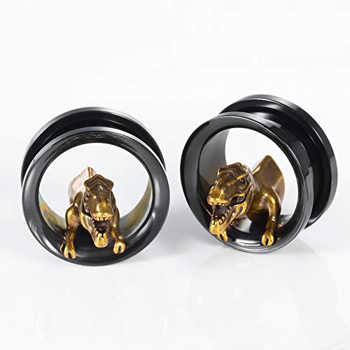 TBOSEN 2PCS Stainless Steel Black Gold Plugs and Tunnels Ear Gauge Stretcher Plug Jewelry Piercing Expander Gauges 2g - 1 inch 6mm-25mm2