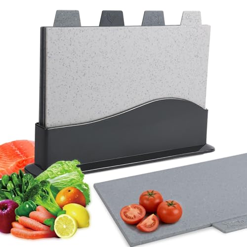 Opiniones y reviews de Tajaderas para picar más recomendados. 44 WOLADY Juego de 4 Tablas de Picar de Cocina, con Iconos de Comida y Un Estante de Almacenamiento, Libre de BPA y Aptas para Lavavajillas, Tablas de Cortar para Frutas, Carnes