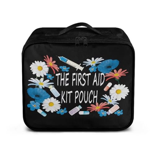 Image of Gomyblomy Daisy First Aid Kit Pouch Empty for Home Car Travel Medicine Bag Large Capacity Emergency Kits Portable First Aid Bags Empty for Nurse Doctors, Black
