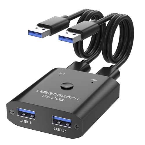 USB3.0 切替器 PC2台用 2入力2出力 2本のUSB3.0ケーブル付き USB 切り替え器 2台PCでキーボード/マウス/プリンタなどを共有 5Gbps高速転送 Type-A切り替え機 1台のプリンターを2台のパソコンで使用 マウス キーボード 切り替え USB 分岐 Type-A セレクター スイッチャー