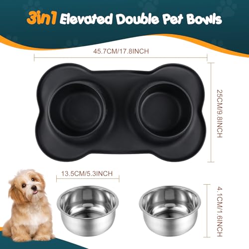 Double Dog Food Bowls Stainless Steel & Water Dish with No-Spill and Non-Slip Silicone Mat, Removable Puppy Feeder Bowls for Small Medium Size Cat Dogs Kitten,14oz - Image 3