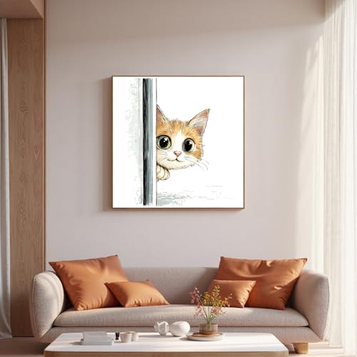 Image of Xinpinzhou Cute Cat 11ct Stamped Cross Stitch Kits for Adults, 12x12 in | Pre Printed 11 Count Cotton Fabric, Finished Embroidery Pattern is Elegant for Wall Decor, Easy Diy Hobby Craft for Women