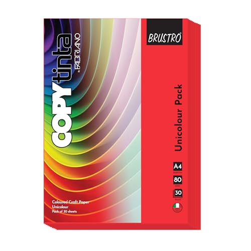 Image of BRUSTRO Copytinta Coloured Craft Paper A4 Size 80 GSM Red Shade (Rosso), 60 Sheets Pack | Double Side Colored, Ideal for Origami, Scrapbooking, Making Card, DIY Art & Craft.